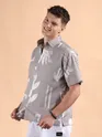 Light Mauve Printed Half Sleeve Cotton Shirt For Men